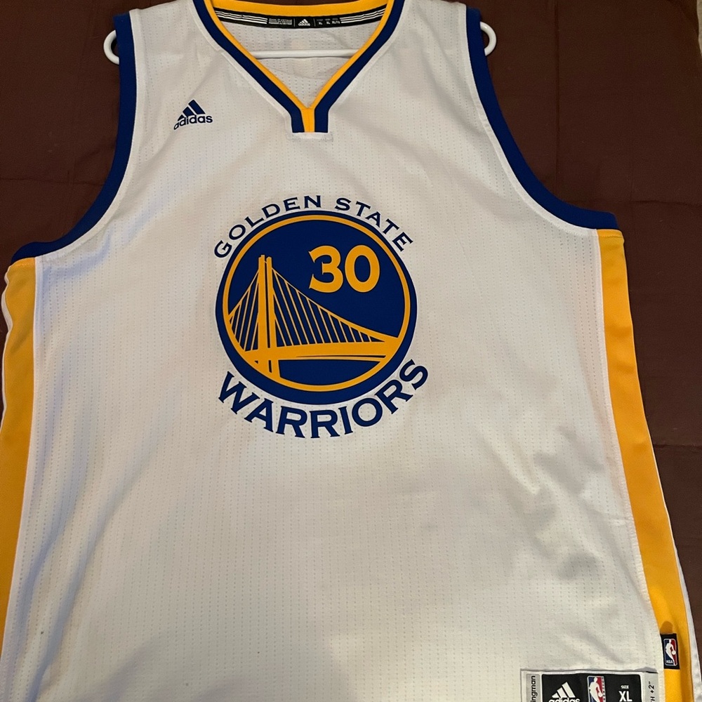 Adidas Golden State Warriors White and Blue Basketball Jersey Steph Curry